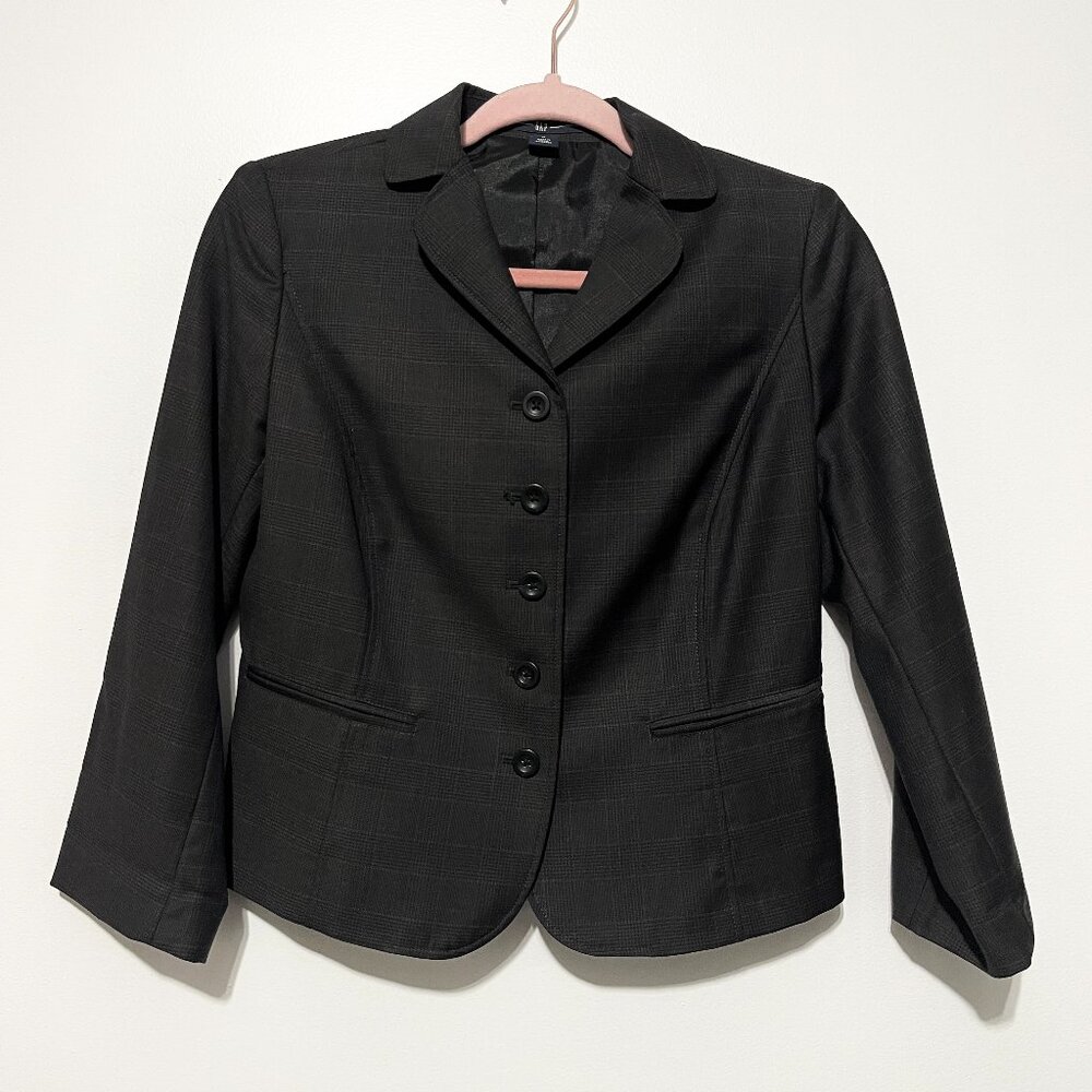 Gap Womens Y2K Wool Blazer 4 Gray Check Dark Academia Professional Corporate